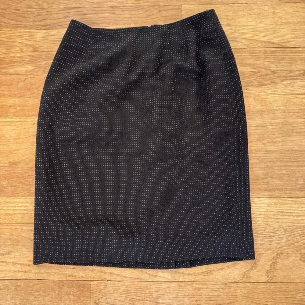 Ellen Tracy wool blend black white dot knee length pencil skirt size 6 b15